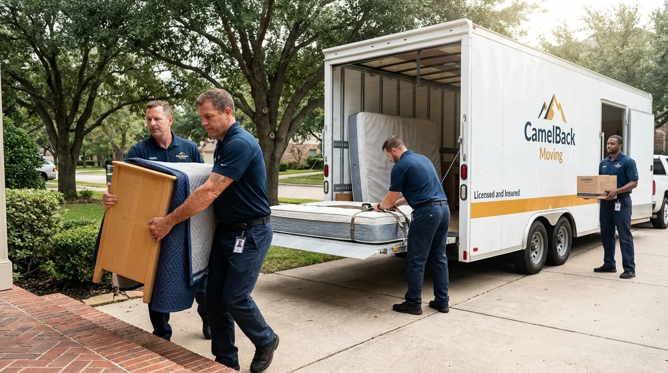 Crew loading residential truck for cross-state move from Nashville, IL